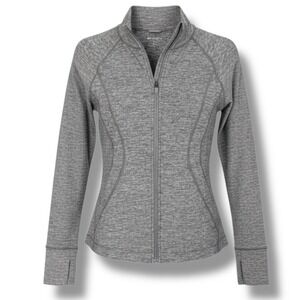 Athleta Grey Heathered Zip Up Jacket Women Size S Thumbholes Athletic Athleisure